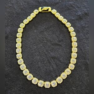 18" Chunky Necklace Women Luxury Gold Tone Bling Square Rhinestone Choker Iced